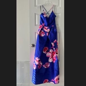 by & by blue and pink floral gown